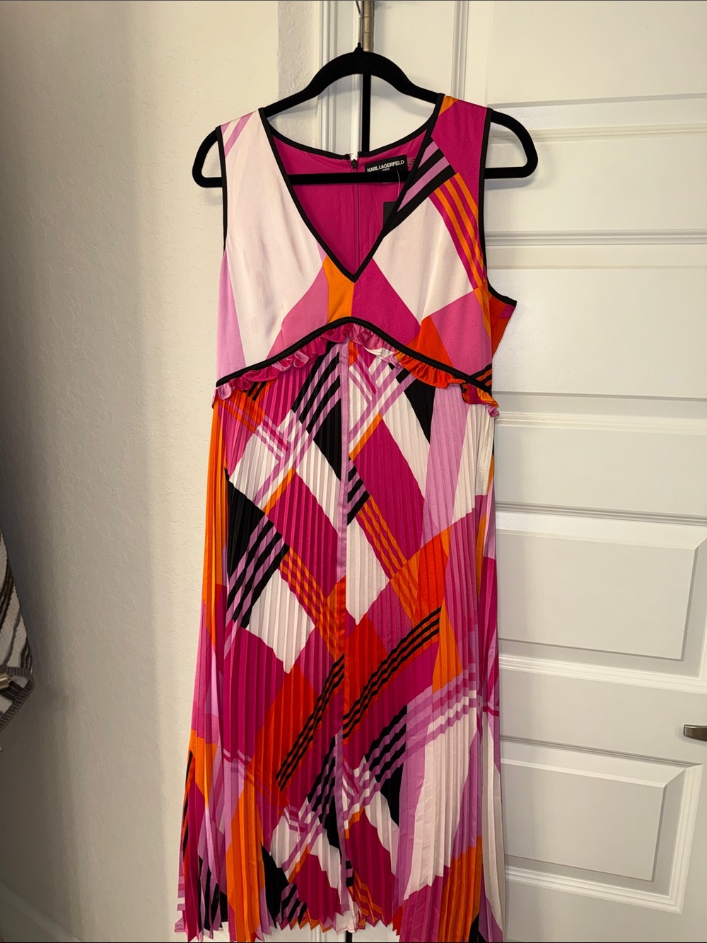 Karl Lagerfeld Pink Magenta Orange Geometric Maxi Dress